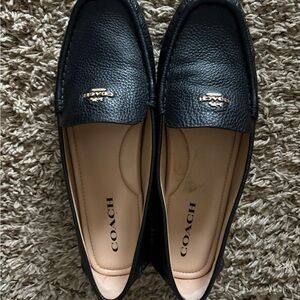 Coach Black Leather Flats with Gold Logo